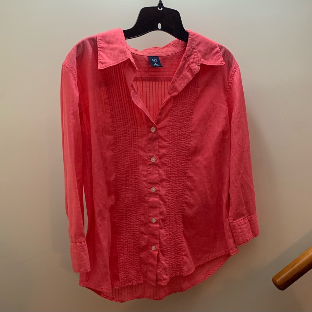 Gap Peach Button Down Blouse Size L